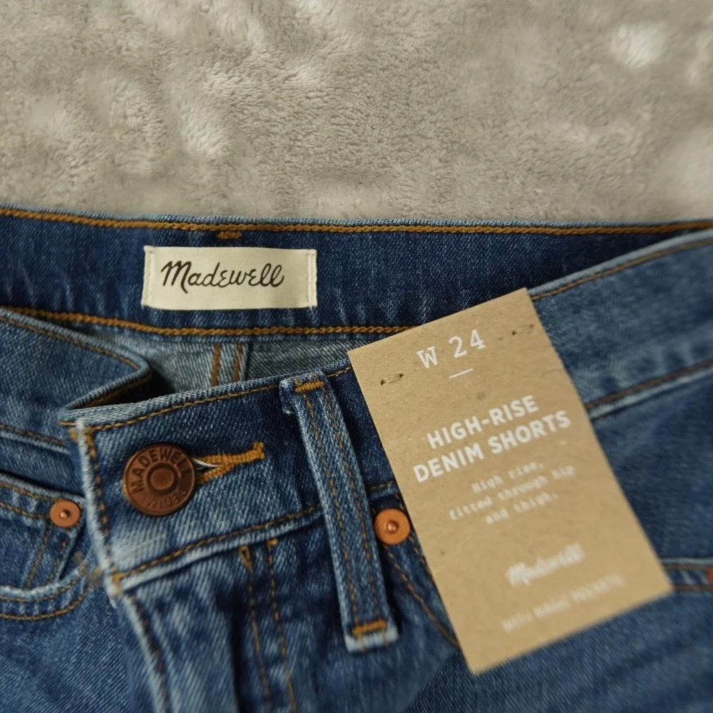 Madewell High Rise Denim Shorts Women's 24 Blue Raw Hem Cuffed Beach Boho‎